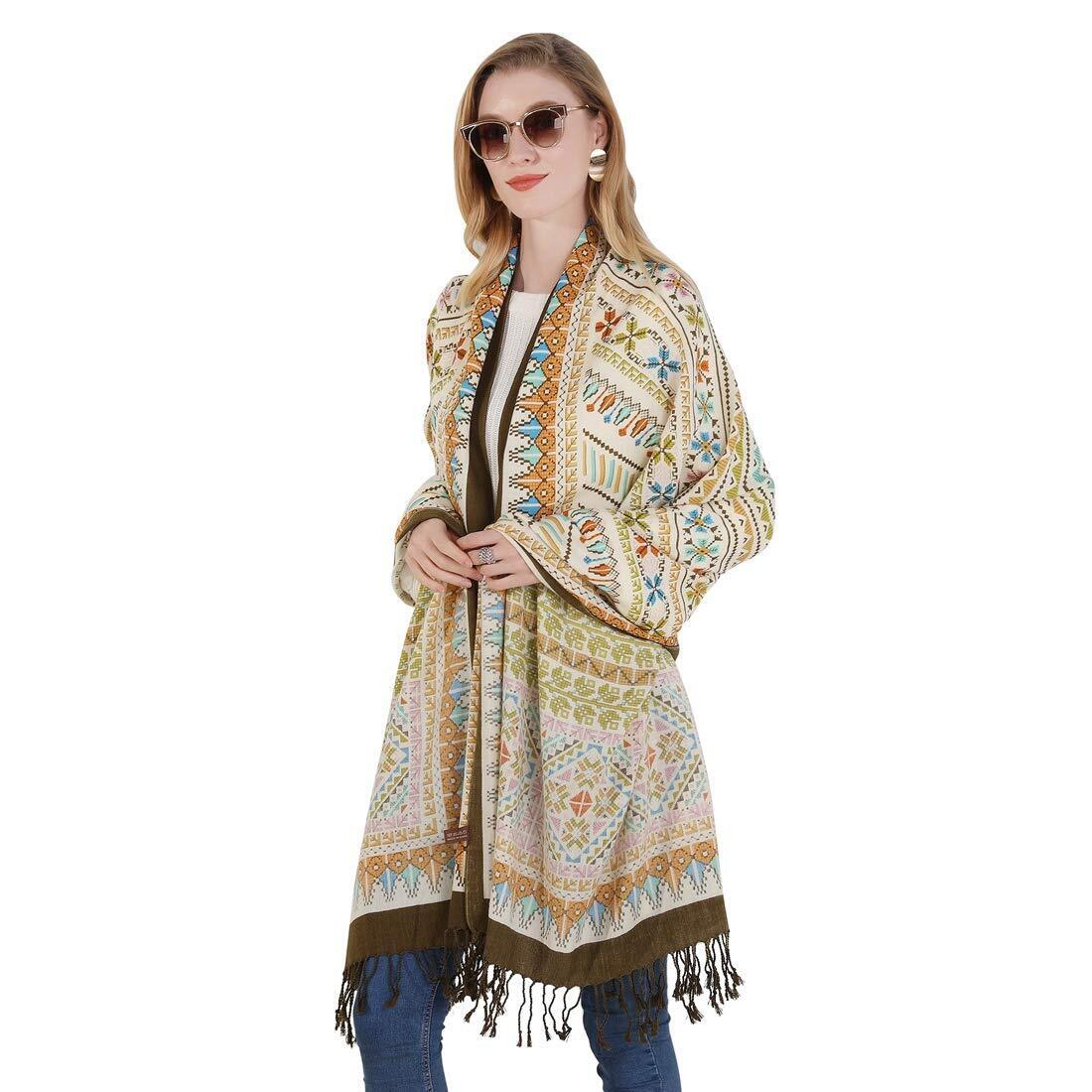2363 100% Merino Wool Pashmina Shawl For Women 96"X43", Oversized Cashmere